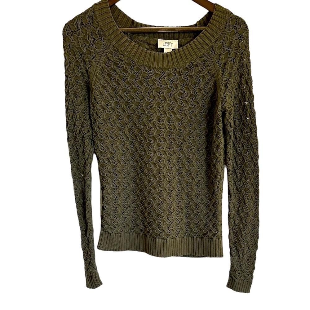 Loft by Ann Taylor olive semi sheer sweater women XS